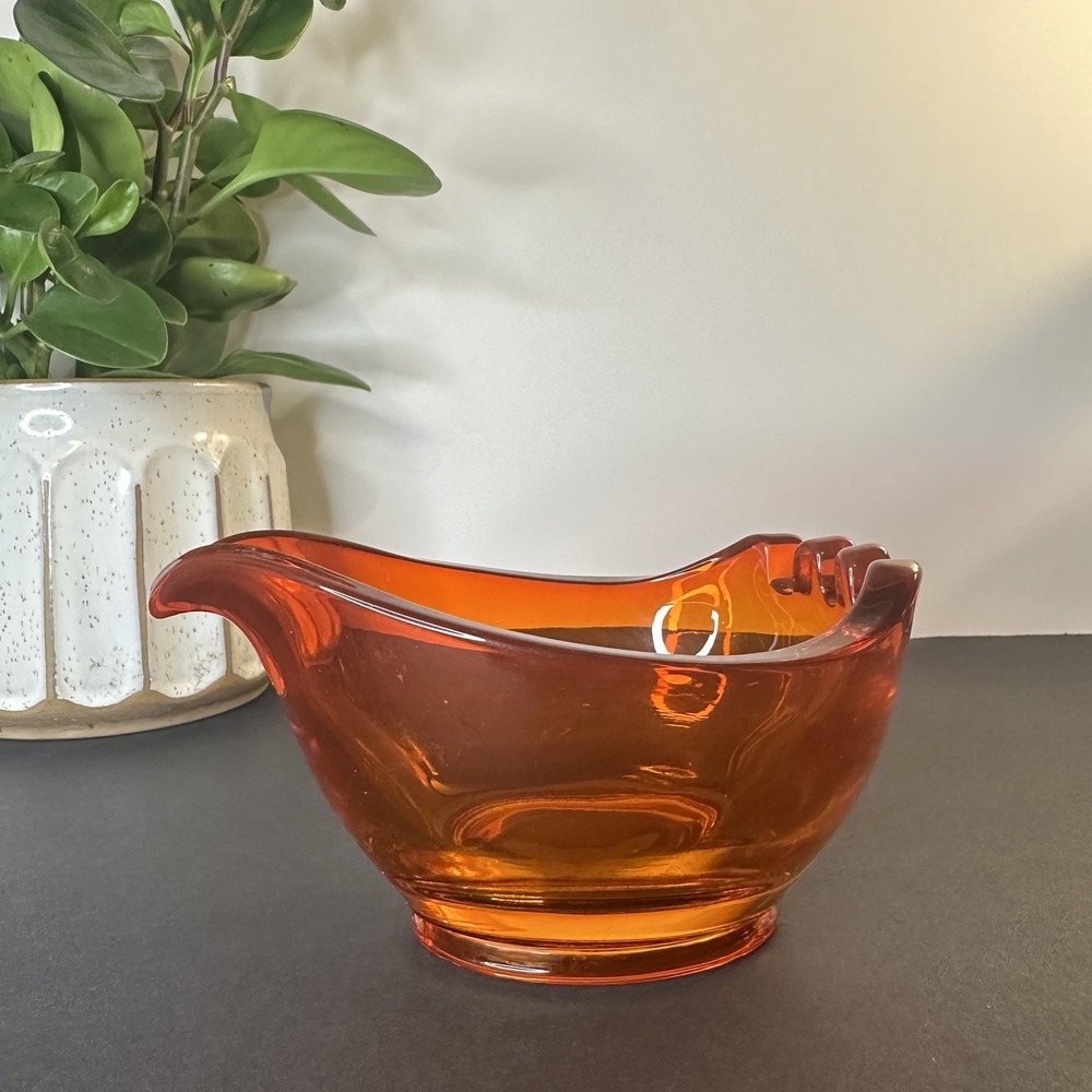 Vintage Viking Art Glass Orange Persimmon Ashtray Heavy Atomic MCM Mid Century